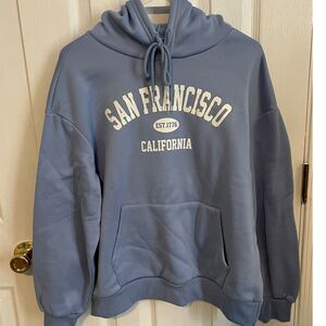 SHEIN Womens Medium San Francisco Blue Polyester Graphic Thermal‎ Lined Hoodie